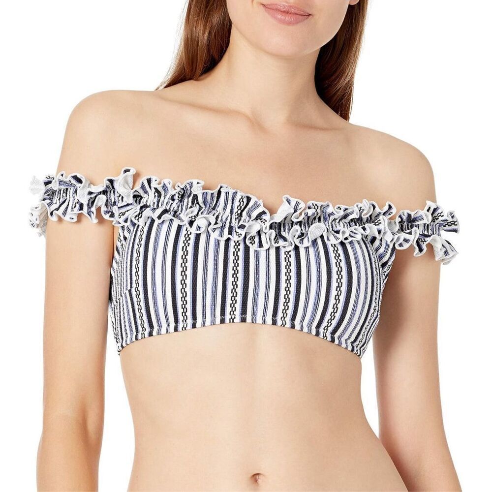 Jessica Simpson Women's Standard Mix & Match Stripe Swimsuit Bohemian Top Size M